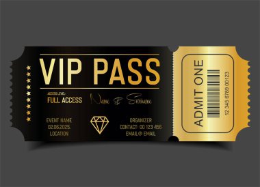 Konser, parti ya da festival Altın VIP geçiş tasarım şablonu tasarım şablonu 
