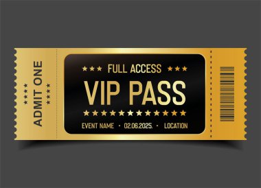 Konser, parti ya da festival Altın VIP geçiş tasarım şablonu tasarım şablonu 