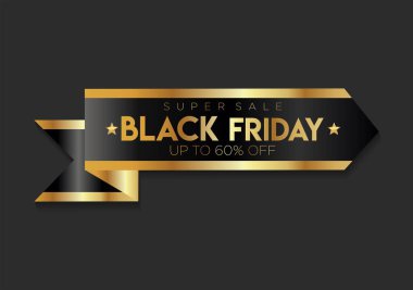 Kara Cuma altın lüks etiket premium kalite sertifika kurdeleleri vektör illüstrasyonu 