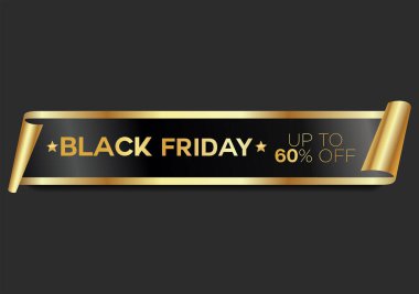 Kara Cuma altın lüks etiket premium kalite sertifika kurdeleleri vektör illüstrasyonu 