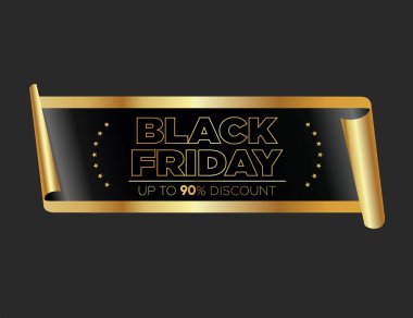 Kara Cuma altın lüks etiket premium kalite sertifika kurdeleleri vektör illüstrasyonu