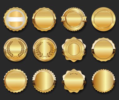 Defne çelenkli altın madalya, amblem ödül toplama vektör illüstrasyonu 