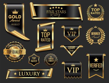 En iyi derecelendirilmiş ve ödüllü altın ve kırmızı rozet ve amblem koleksiyonu resimleme 