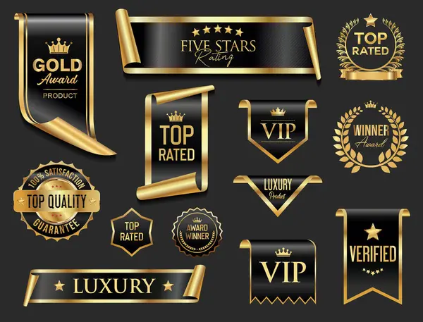 En iyi derecelendirilmiş ve ödüllü altın ve kırmızı rozet ve amblem koleksiyonu resimleme 