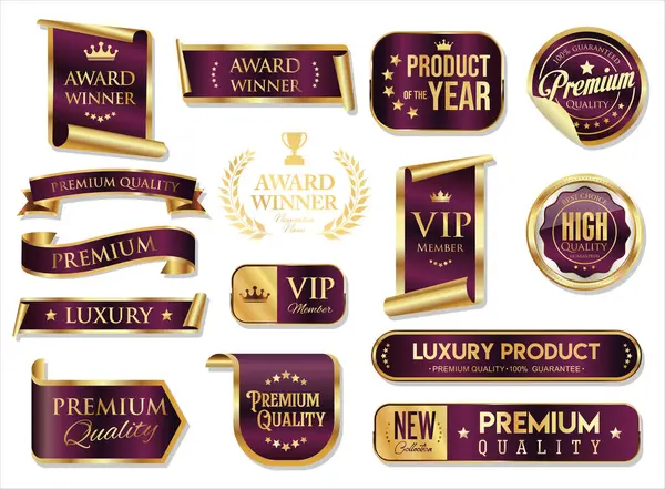 En iyi derecelendirilmiş ve ödüllü altın ve kırmızı rozet ve amblem koleksiyonu resimleme 