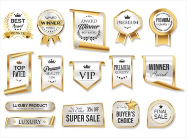 En iyi derecelendirilmiş ve ödüllü altın ve gümüş rozet ve amblem koleksiyonu illüstrasyonu