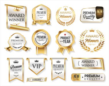 En iyi derecelendirilmiş ve ödüllü altın ve gümüş rozet ve amblem koleksiyonu illüstrasyonu