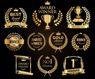 ödüllü ve en iyi derecelendirilmiş altın rozet ve amblem koleksiyonu illüstrasyonu 