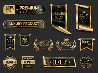 ödüllü ve en iyi derecelendirilmiş altın ve siyah rozet ve amblem koleksiyonu illüstrasyonu 