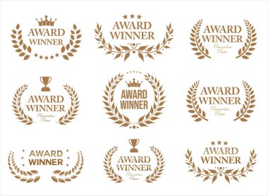 Ödül sahibi ve en iyi derecelendirilmiş altın ve kırmızı rozet ve amblem, lüks şöhret koleksiyonuna sahip klasik tarz simge seti 