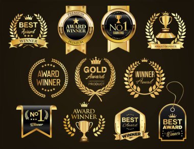 ödüllü ve en iyi derecelendirilmiş altın ve siyah rozet ve amblem koleksiyonu illüstrasyonu 