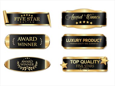 En çok izlenen ve ödüllendirilen altın ve siyah rozet ve amblem koleksiyonu illüstrasyonu