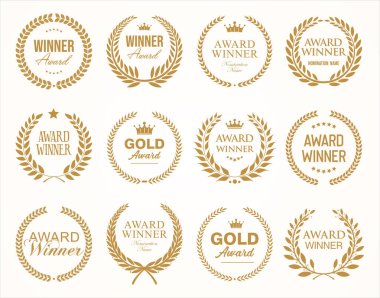 Collection of golden badge Award vector illustration collection