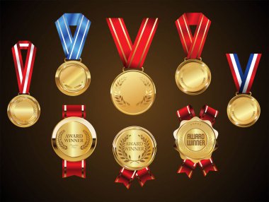Collection of golden badge Award vector illustration collection