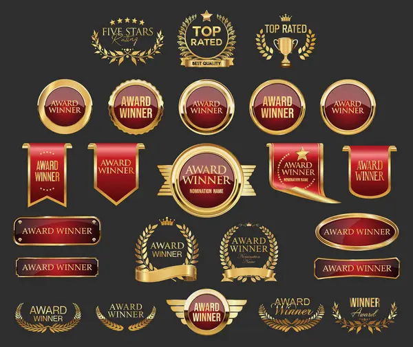 Collection of golden badge Award vector illustration collection