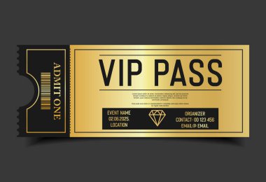 Konser, parti ya da festival Altın VIP geçiş tasarım şablonu tasarım şablonu 