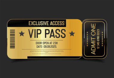 Konser, parti ya da festival Altın VIP geçiş tasarım şablonu tasarım şablonu 
