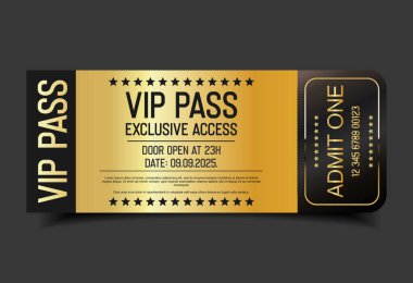 Konser, parti ya da festival Altın VIP geçiş tasarım şablonu tasarım şablonu 