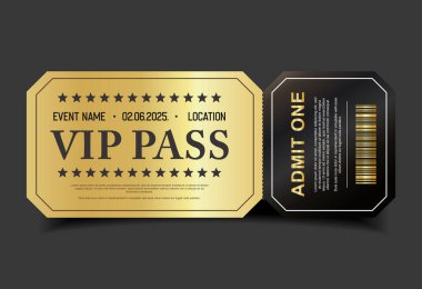 Konser, parti ya da festival Altın VIP geçiş tasarım şablonu tasarım şablonu 