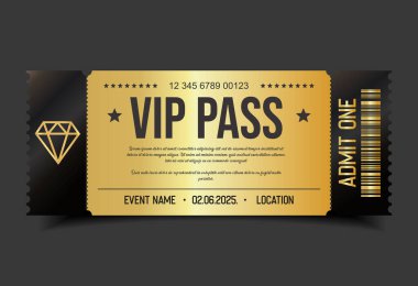 Konser, parti ya da festival Altın VIP geçiş tasarım şablonu tasarım şablonu 