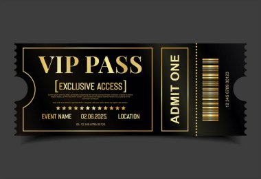 Konser, parti ya da festival Altın VIP geçiş tasarım şablonu tasarım şablonu 