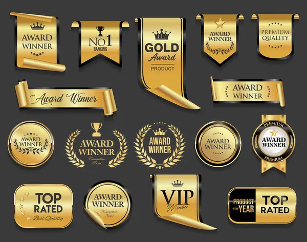 VIP ve premium amblemi gri arka planda siyah ve altın izole edilmiş.