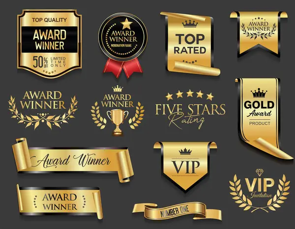 VIP ve premium amblemi gri arka planda siyah ve altın izole edilmiş.