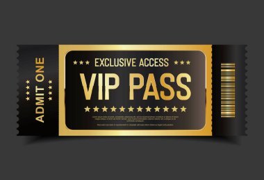 Altın VIP geçiş kartı konseri, parti veya festival tasarım şablonu tasarım şablonu 