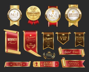Altın ödüllü logo koleksiyonu ödüllü logo tasarımı siyah arkaplanda izole edildi