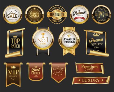 Altın ödüllü logo koleksiyonu ödüllü logo tasarımı siyah arkaplanda izole edildi