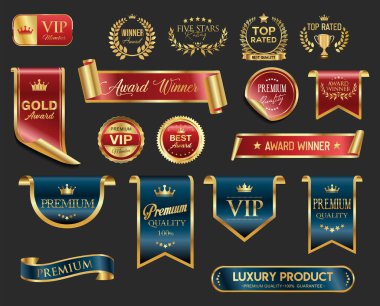 Altın ödüllü logo koleksiyonu ödüllü logo tasarımı siyah arkaplanda izole edildi