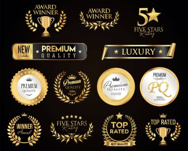 Altın ödüllü logo koleksiyonu ödüllü logo tasarımı siyah arkaplanda izole edildi