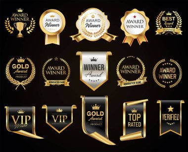 Altın ödüllü logo koleksiyonu ödüllü logo tasarımı siyah arkaplanda izole edildi