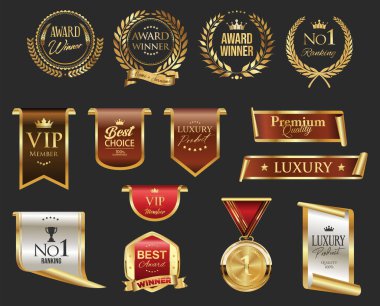 Altın ödüllü logo koleksiyonu ödüllü logo tasarımı siyah arkaplanda izole edildi