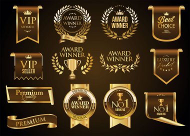Kaliteli etiketler Brown ve Gold rozetler ve simgeler 1 numara ve en iyi ürün için defne çelengi 