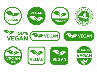 Vejetaryen simgesi set rozeti ve amblem imzası biyolojik ekoloji organik logo ve rozet etiketi koleksiyonu 