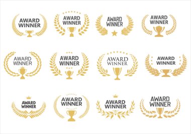 Altın defne çelengi siyah metin koleksiyonunun ödüllü amblemi 