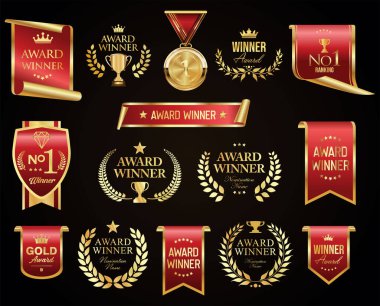 Altın ödüllü logo koleksiyonu ödüllü logo tasarımı siyah arkaplan illüstrasyonunda izole edildi 