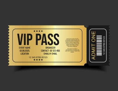 VIP Geçiş Biletleri Lüks Siyah ve Altın Sinema Stili Davet ya da Etkinlik Erişim Rozeti