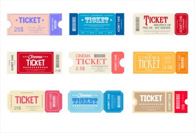 Sinema, sirk, tiyatro, festival, kumarhane ve kulüp için bilet kalıbı. tasarım şablonu bir bilet tasarımı şablonunu kabul et bir bilet modellemesini kabul et 
