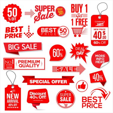 İndirim ve fiyat etiketi etiketi etiketi, bayrak vektörü, özel teklif hisse senedi illüstrasyonu