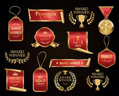 VIP prim ve altın ödül arkaplanda izole edilmiş altın amblem