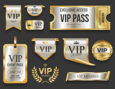 En çok izlenen ödül sahibi altın ve beyaz rozet ve amblem koleksiyonu illüstrasyonu