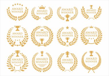 Altın madalyalar defne çelenkleri, beş yıldız, taçlar ve ödüller. Altın ödüllü amblemler 