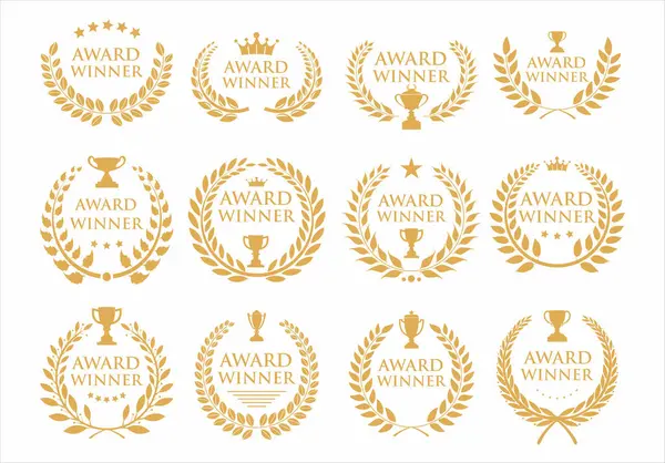 Altın madalyalar defne çelenkleri, beş yıldız, taçlar ve ödüller. Altın ödüllü amblemler 