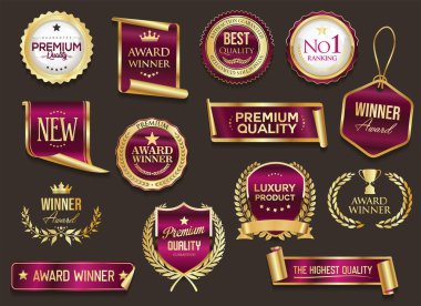 En çok ödül alan altın ve pembe rozet ve amblem koleksiyonu illüstrasyonu