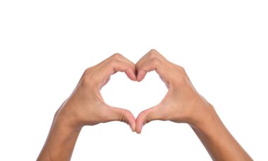Man hands making a heart shape on white isolated background