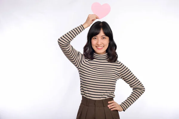 Beautiful Young Asian Woman Paper Heart Beautiful Young Asian Woman — Stok fotoğraf