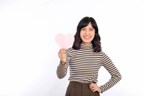 Beautiful Young Asian Woman Paper Heart Beautiful Young Asian Woman — Stok fotoğraf