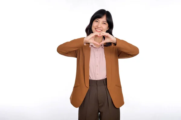 Young Asian Woman Showing Hand Heart Sign Isolated White Background — Stok fotoğraf